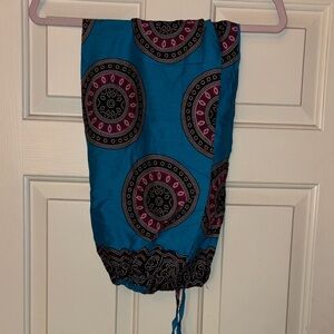 Blue Printed Boho Drawstring Pants XS , NWT